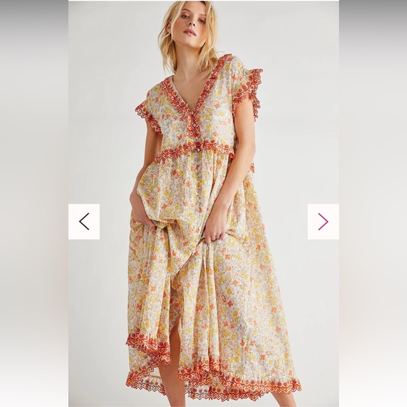 Free People Floral Maxi Dress with Red and Yellow Accents - Picture 2 of 7